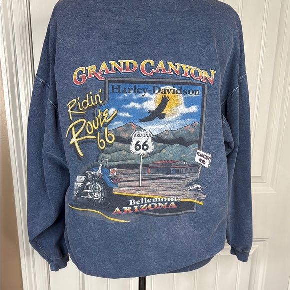 Grand Canyon Harley-Davidson Men's Washed Blue Crewneck Sweater Sz L - Picture 9 of 10
